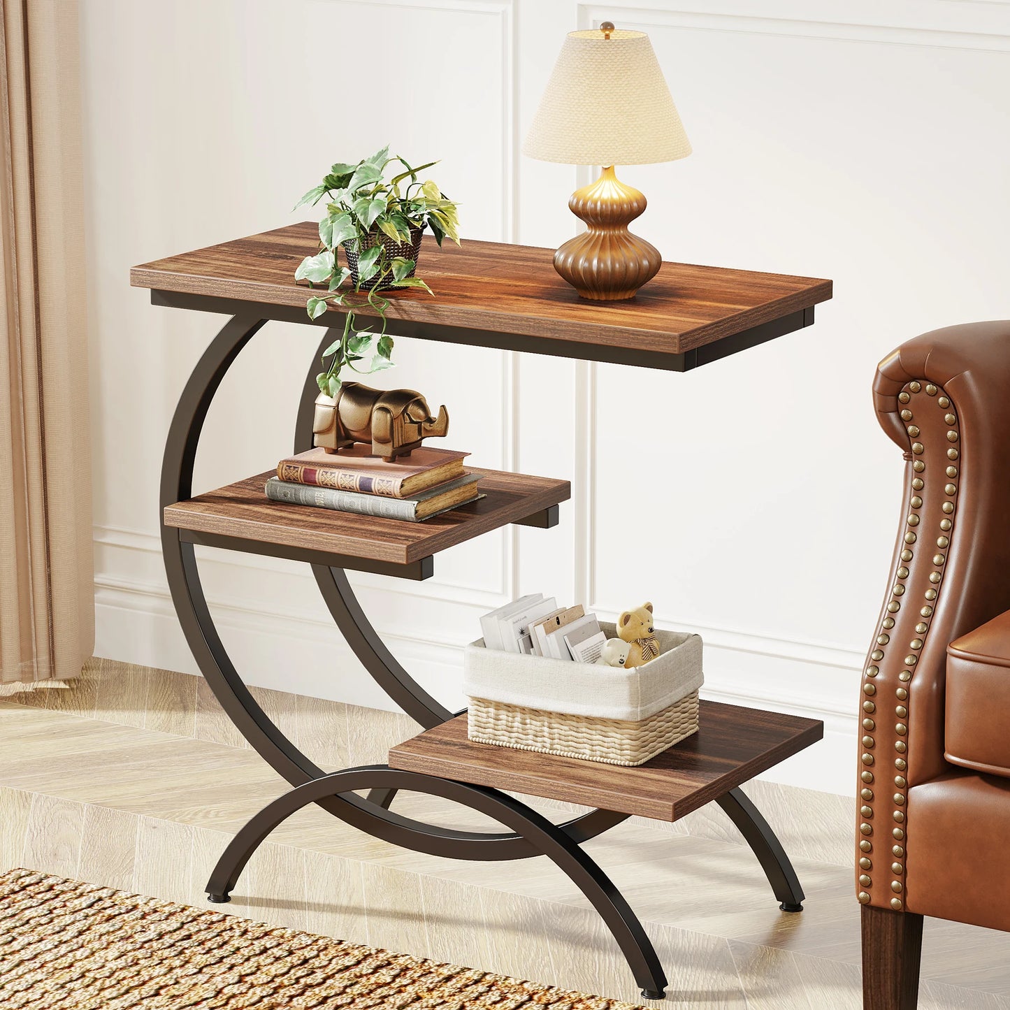 C-Shaped End Table, 3-Tier Small Table