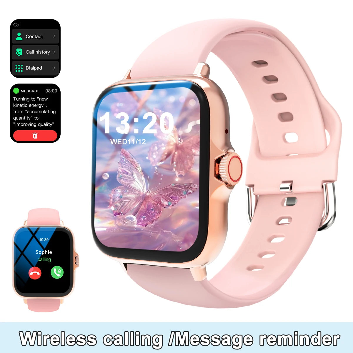 Smart watch with full touch screen, call, message reminder, compatible with iPhone/android mo