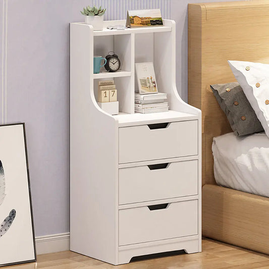 Tall White Nightstand with 3 Drawers Side Stand Cabinet Bedside Table