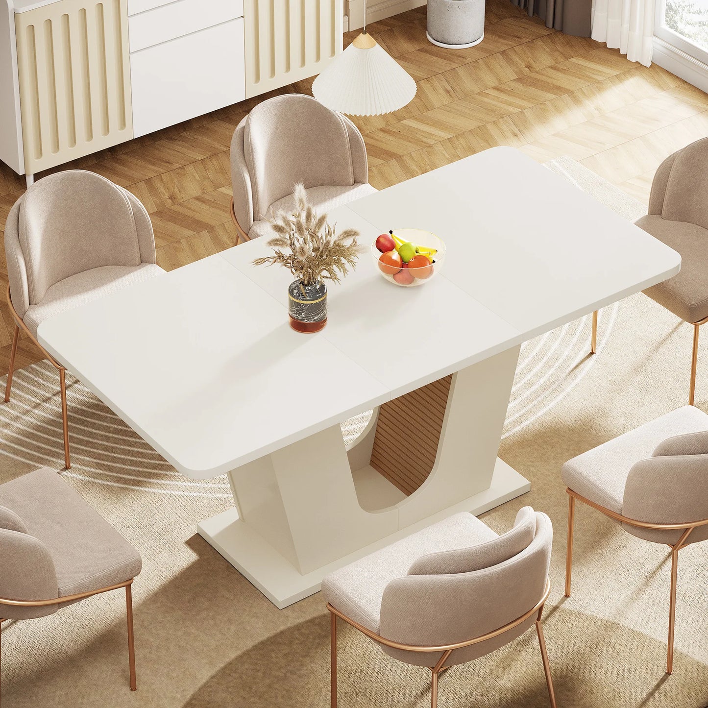 Modern Dining Table for 4-6 People, 55-Inch Rectangular Table