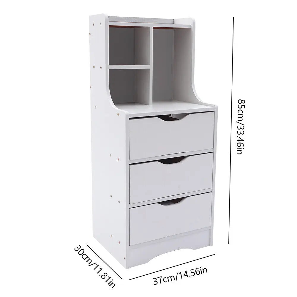 Tall White Nightstand with 3 Drawers Side Stand Cabinet Bedside Table