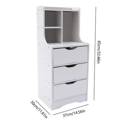 Tall White Nightstand with 3 Drawers Side Stand Cabinet Bedside Table