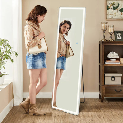 Led 64"x21" Full Length Mirror with Stand Aluminum Alloy Frame For Living Room