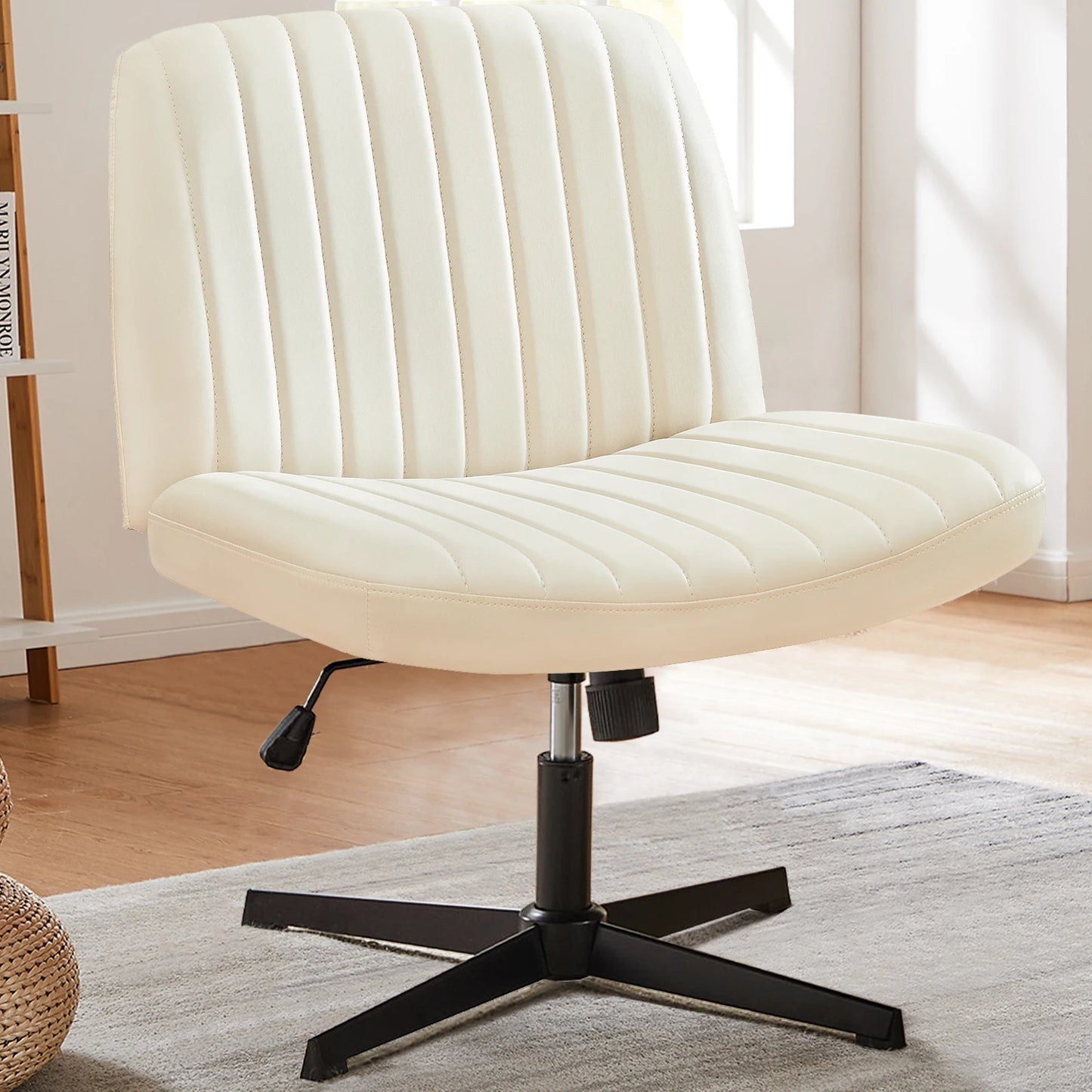 Adjustable Swivel Cross Legged Armless Wide Desk Chair