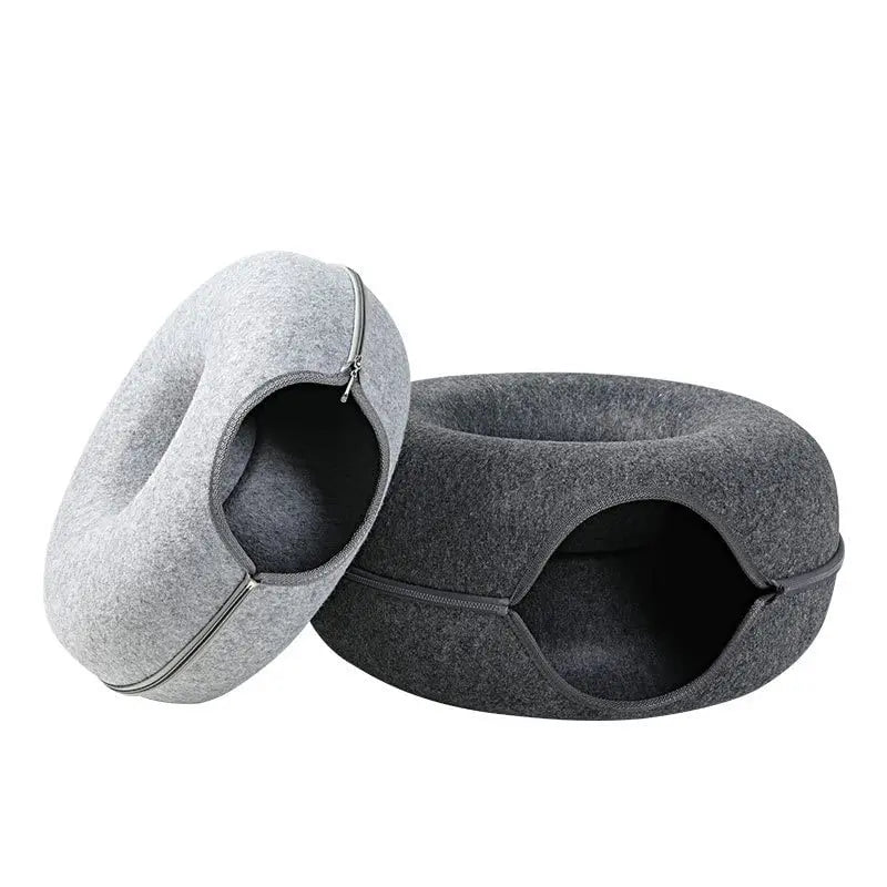 Donut Cat Bed Interactive Tunnel Pet Felt Indoor  House Kitten Training Toy