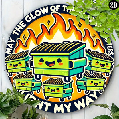 8x8" Vintage 'Dumpster Fire' Metal Sign,