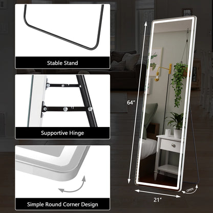 Led 64"x21" Full Length Mirror with Stand Aluminum Alloy Frame For Living Room