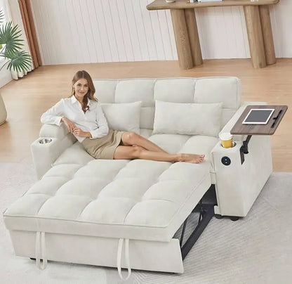 Sleeper Sofa Bed with Adjustable Backrest,, Side Table & USB/-C Ports