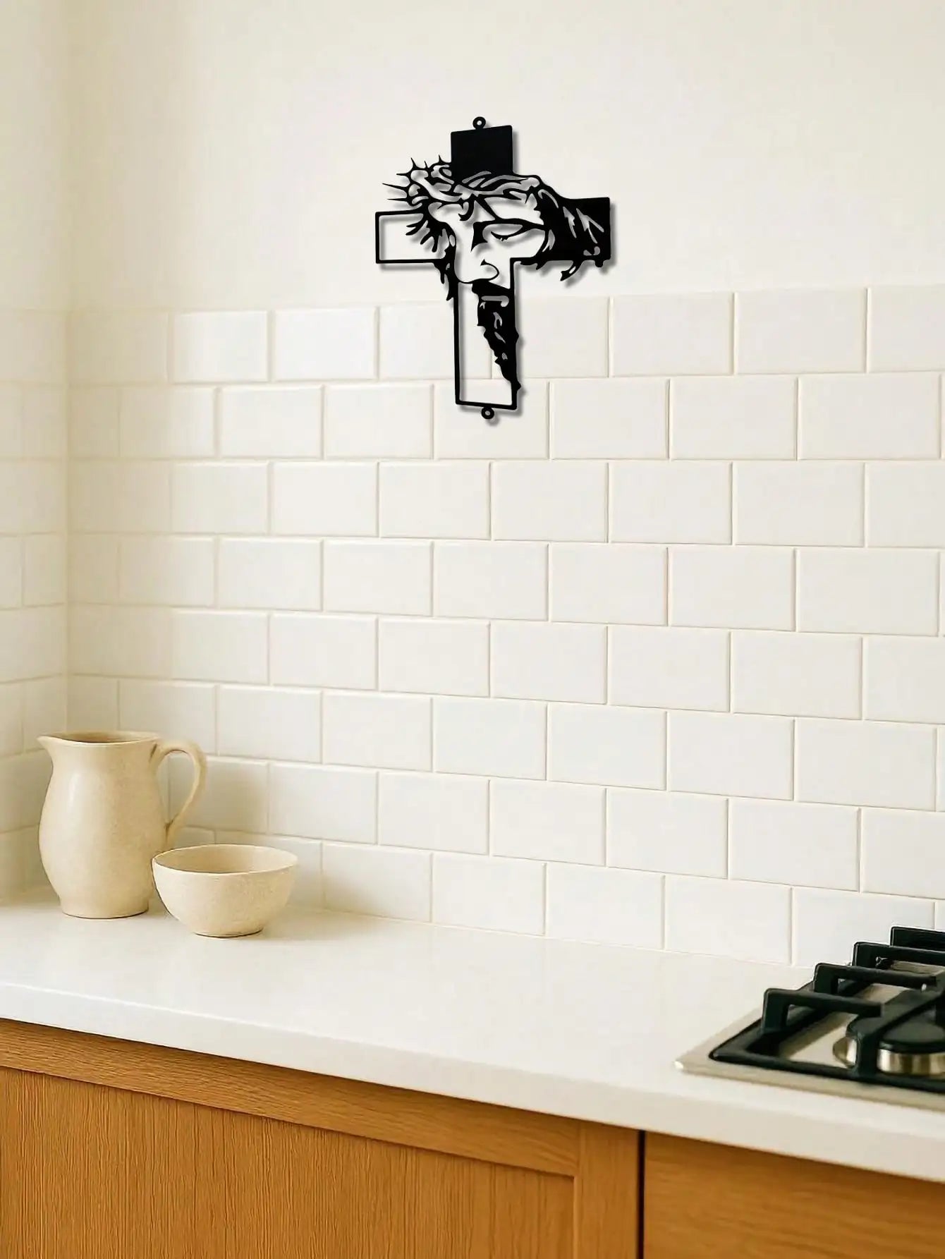 Jesus Metal Cross Wall Sculpture – Christian Decor –