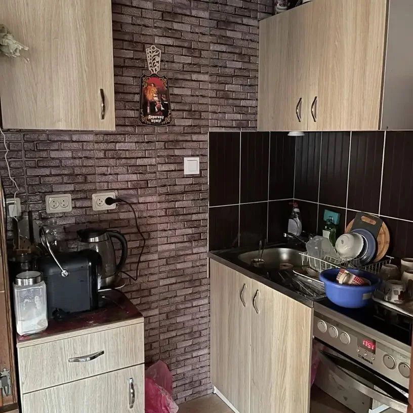 20PCS Of Brown Brick Pattern Self-adhesive Wall Sticker,3D Foam Panel,