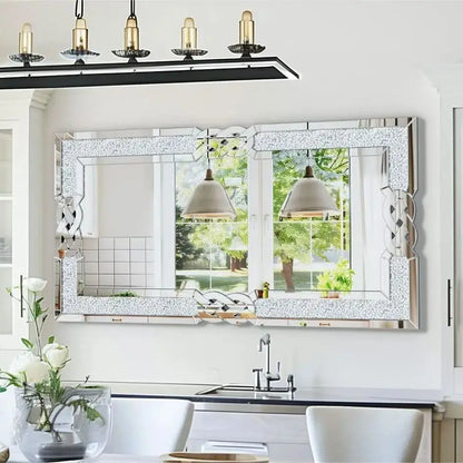 90/100/120CM Large Crystal Crush Diamond Mirror Vanity Silver Decorative