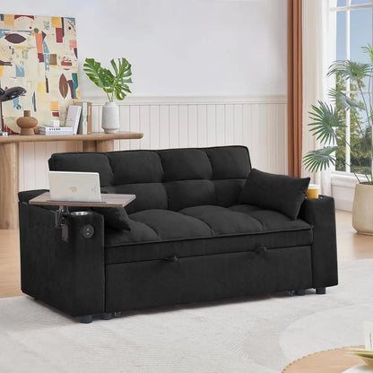 Sleeper Sofa Bed with Adjustable Backrest,, Side Table & USB/-C Ports