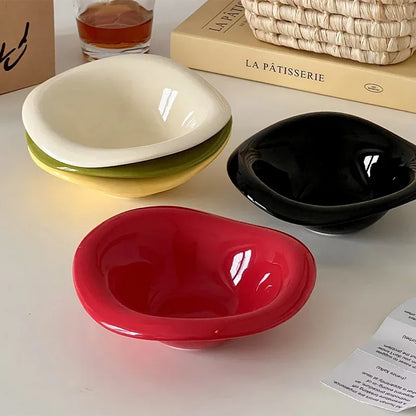 Ins Ceramic Saucer Korean Style Dessert Yogurt Oats Bowl Cream Color Fruit