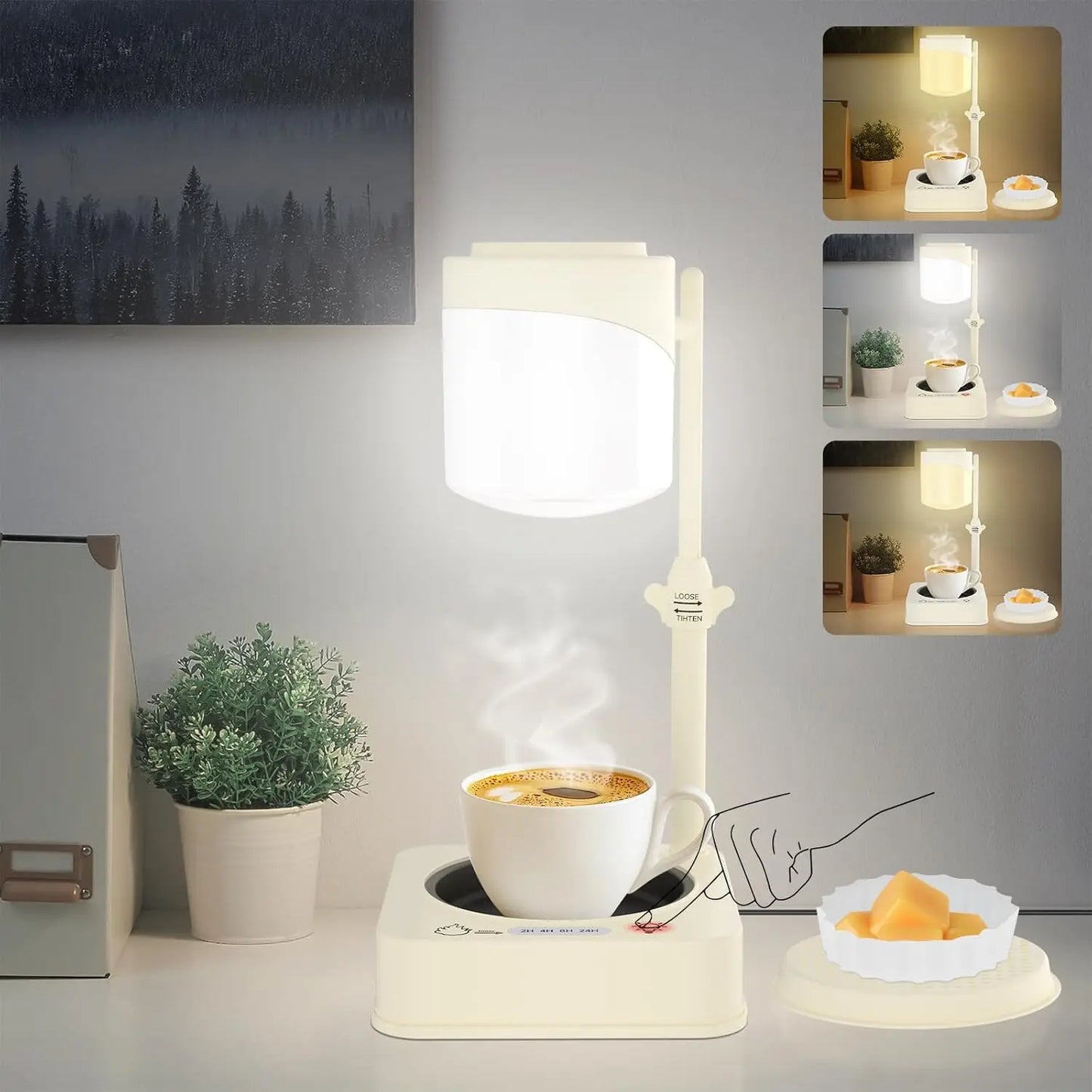 Modern Bedside Table Lamp with Wax Melt & Coffee Mug Warmer