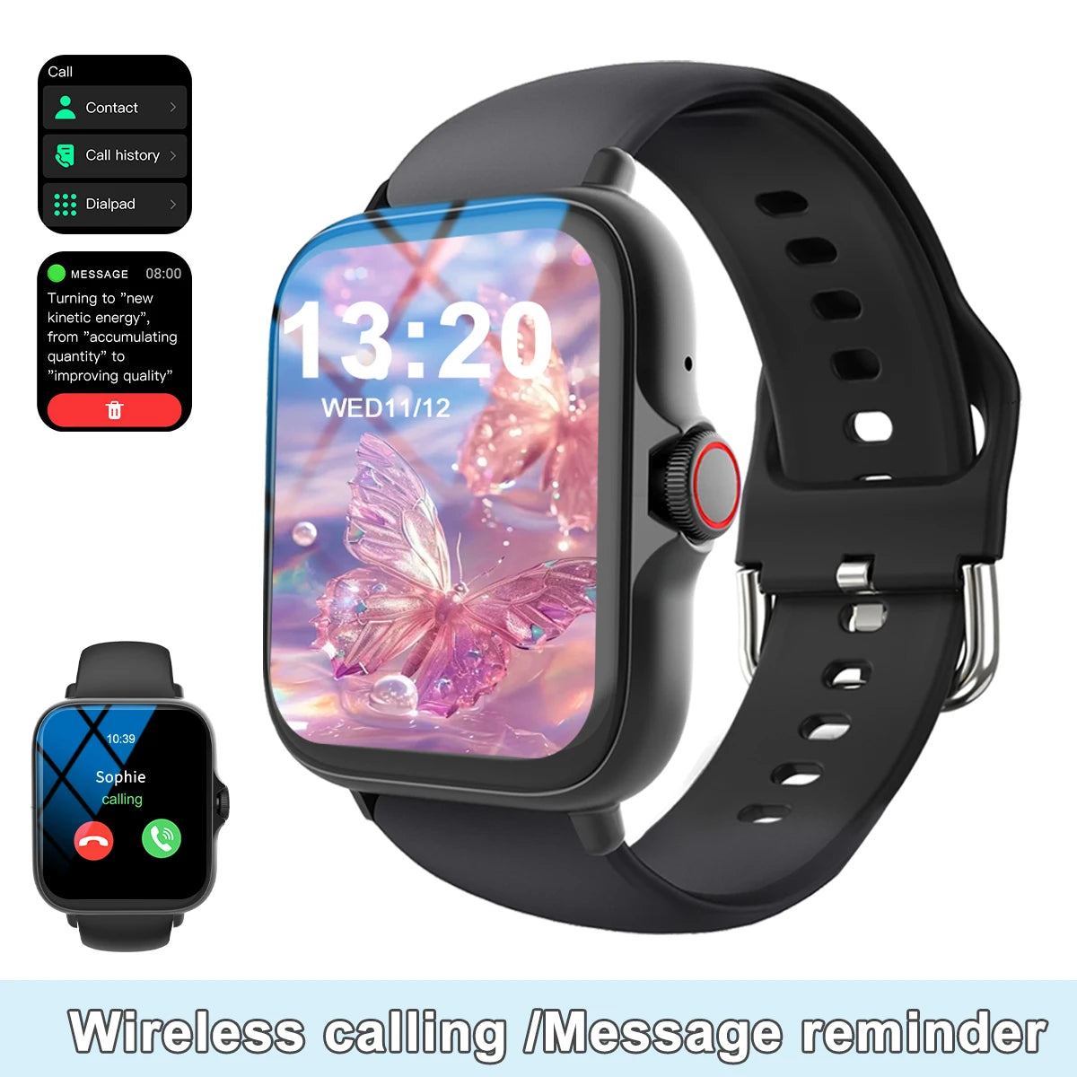 Smart watch with full touch screen, call, message reminder, compatible with iPhone/android mo