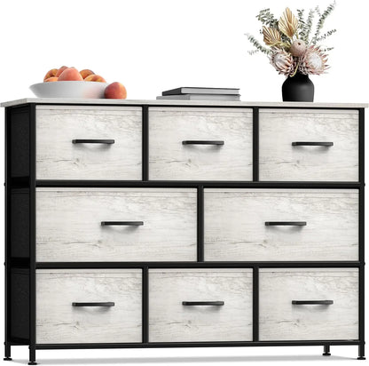 Dresser with 8 Drawers Steel Frame, Wood Top & Handle, Fabric Bins