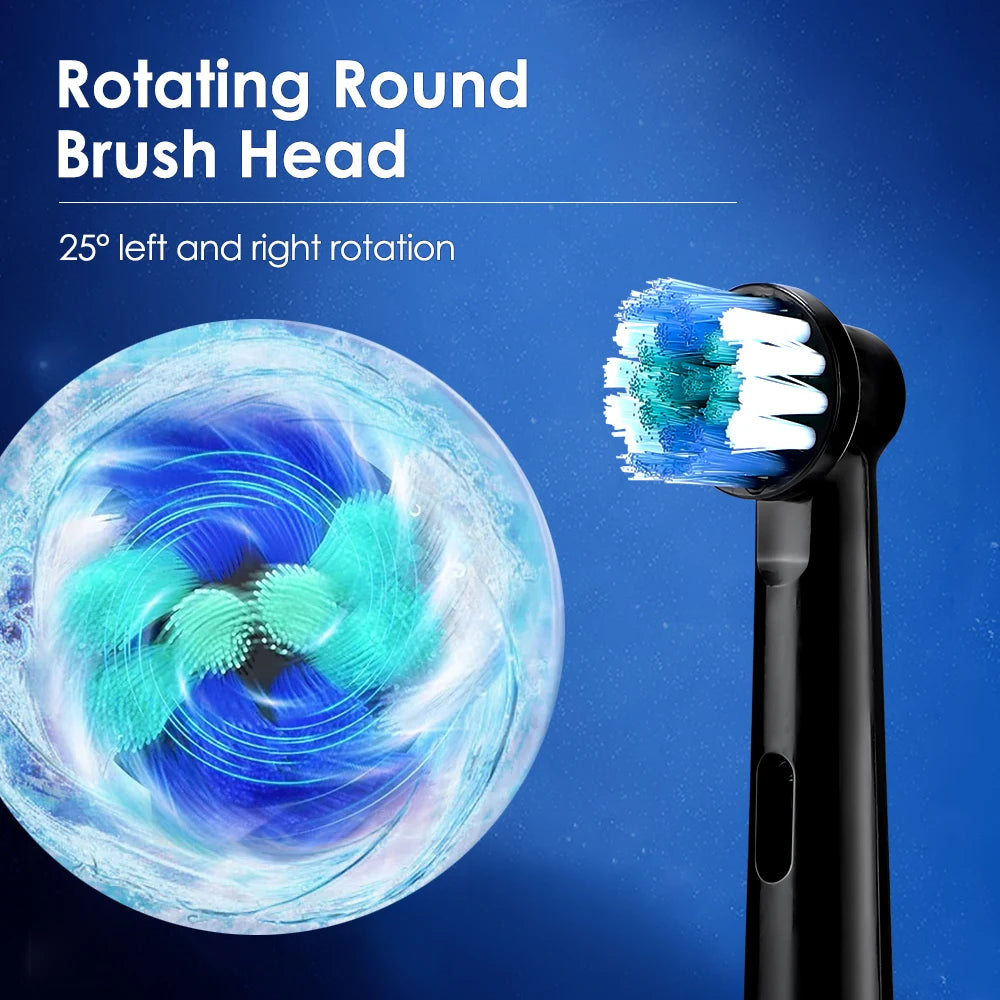 Rechargeable Rotary Toothbrush with 4 Heads, 5 Modes Setting Teeth Whitening Oral Car