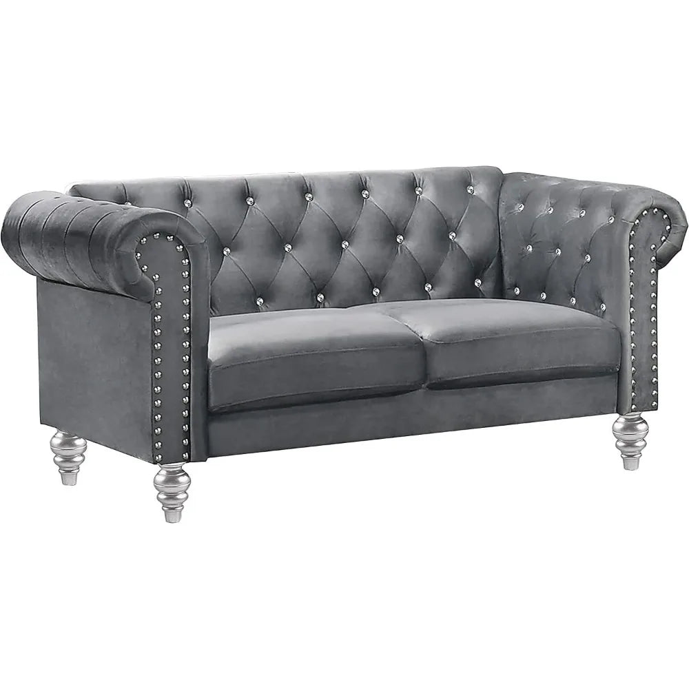 Velvet Two Seater Chesterfield Style Loveseat for Small Spaces