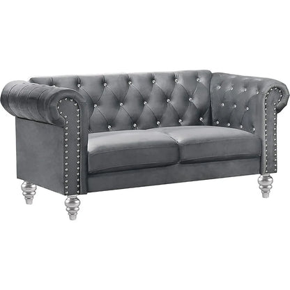 Velvet Two Seater Chesterfield Style Loveseat for Small Spaces