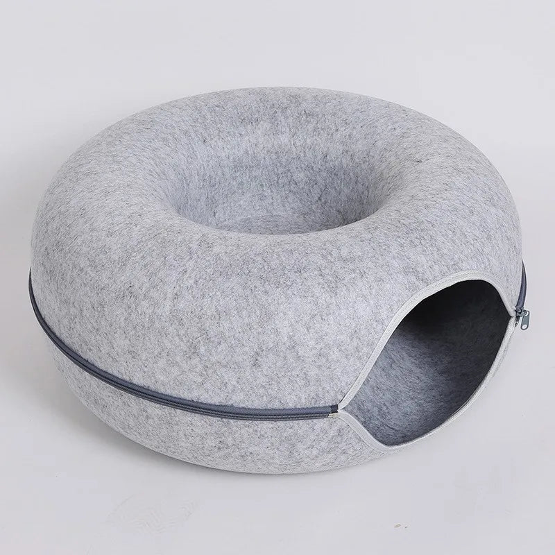 Donut Cat Bed Interactive Tunnel Pet Felt Indoor  House Kitten Training Toy