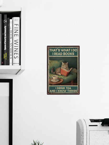 1pc Cat Metal Plaque, Retro