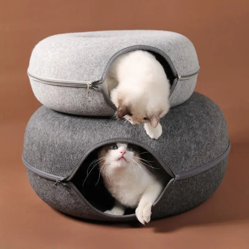 Donut Cat Bed Interactive Tunnel Pet Felt Indoor  House Kitten Training Toy