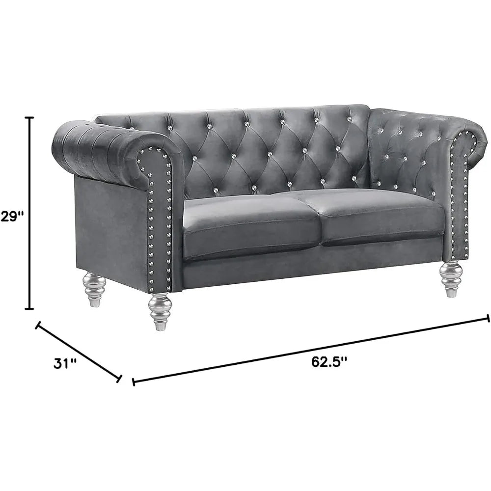 Velvet Two Seater Chesterfield Style Loveseat for Small Spaces