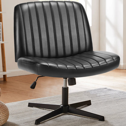 Adjustable Swivel Cross Legged Armless Wide Desk Chair