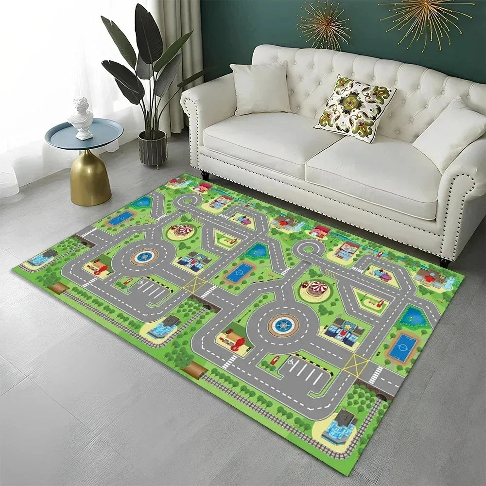 Highway City Child Playmat Traffic Playroom Carpet Rug for Home Living Room Bedroom Doormat Decor,Area Rugs Non-slip Floor Mat