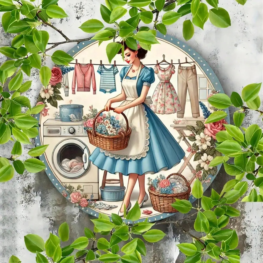1pc 8x8" Vintage Washing Girl Metal Sign,Home/,Wall Sculpture