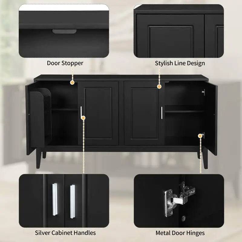 Storage Cabinet 4 Doors with Adjustable Shelves,Black Organizer