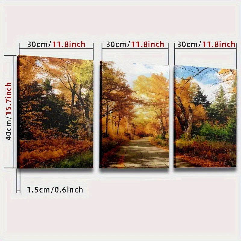 3pcs Autumn Leaves Canvas Paintings, Framed, Fall Colors , Wall Art,