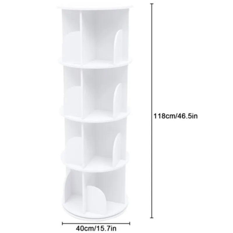 Wood White 4-layer Rotating Bookshelf Children Bookcases