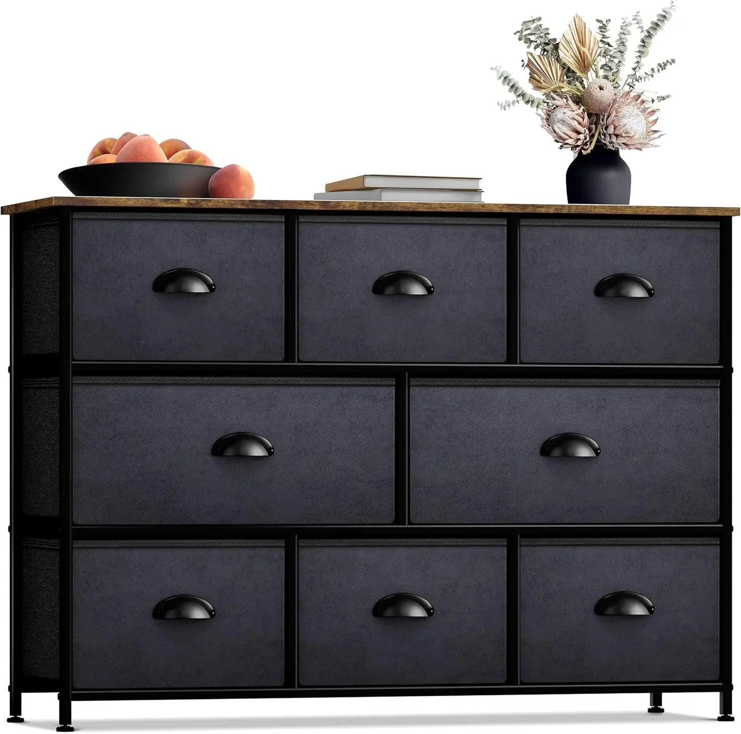 Dresser with 8 Drawers Steel Frame, Wood Top & Handle, Fabric Bins