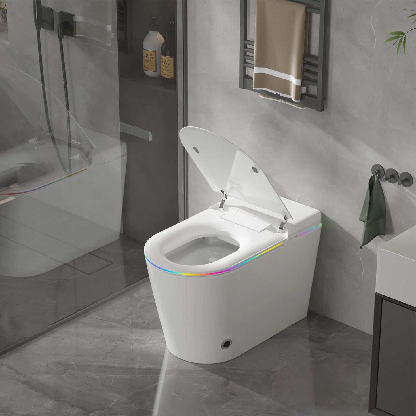 SmartToilet Heated Seat, Adjustable Water, Self - Cleaning Nozzle, Auto Lid, Warm Air Dryer, LED Display