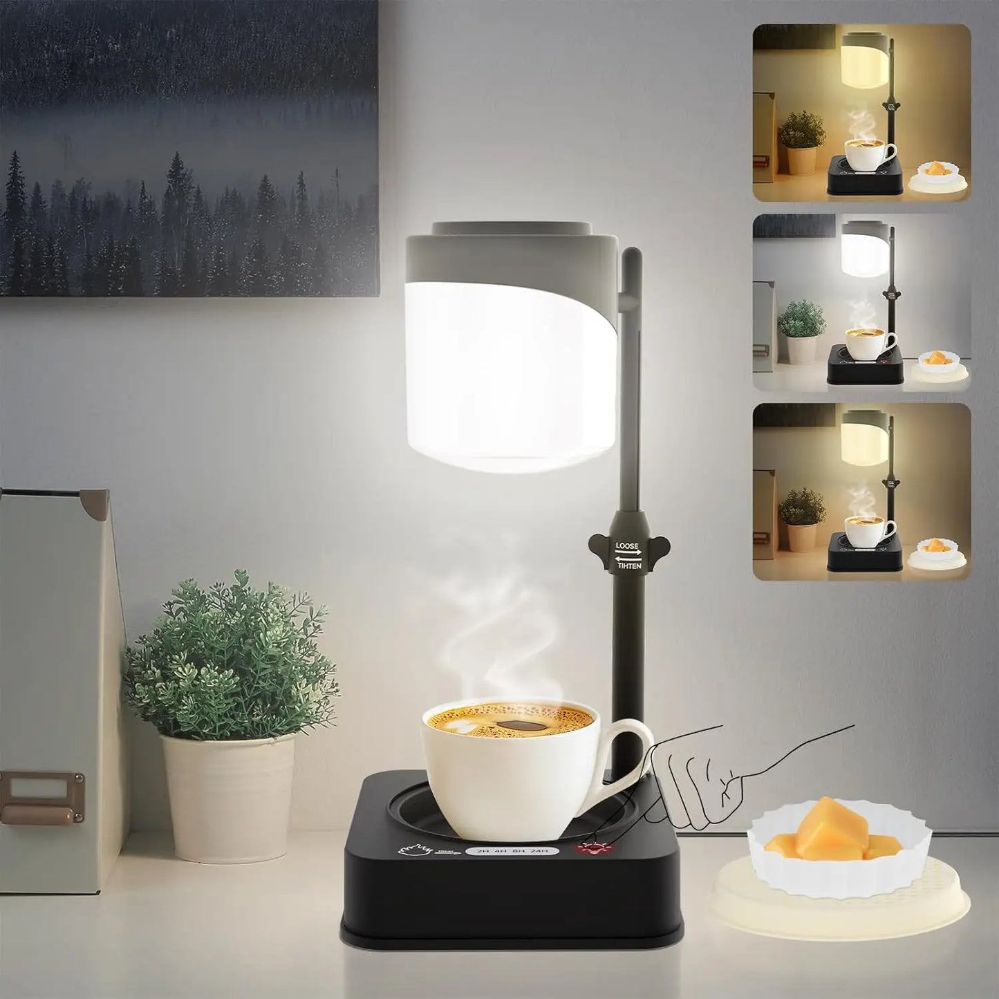 Modern Bedside Table Lamp with Wax Melt & Coffee Mug Warmer