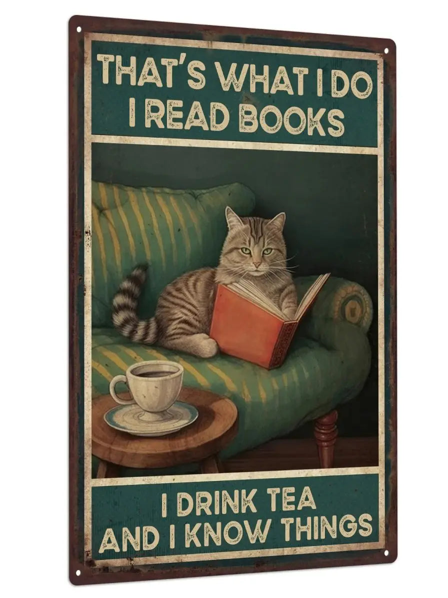 1pc Cat Metal Plaque, Retro