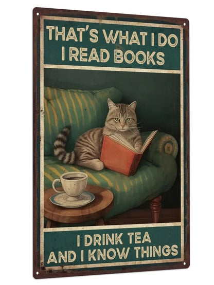 1pc Cat Metal Plaque, Retro