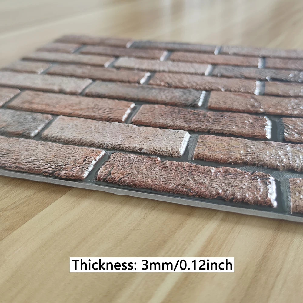 20PCS Of Brown Brick Pattern Self-adhesive Wall Sticker,3D Foam Panel,