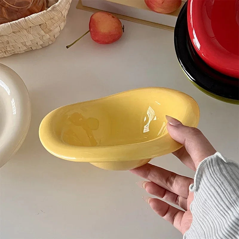 Ins Ceramic Saucer Korean Style Dessert Yogurt Oats Bowl Cream Color Fruit