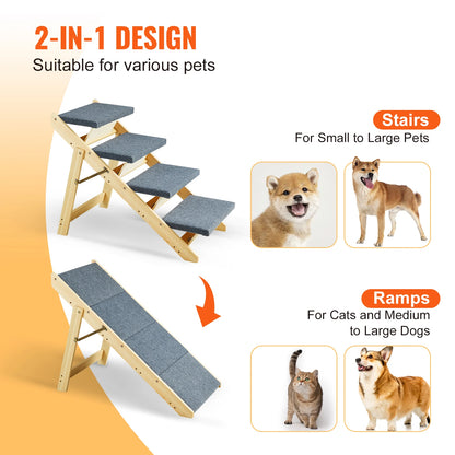 Wooden Pet Steps and Ramp Combo 2-in-1 Beds Steps Structure for Pets of Small to Large Size