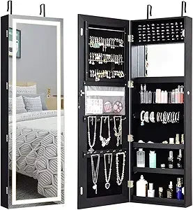 Wall-Mounted Jewelry Cabinet with Touchscreen Lighted Mirror, 47.2" Full-Length, Lockable,