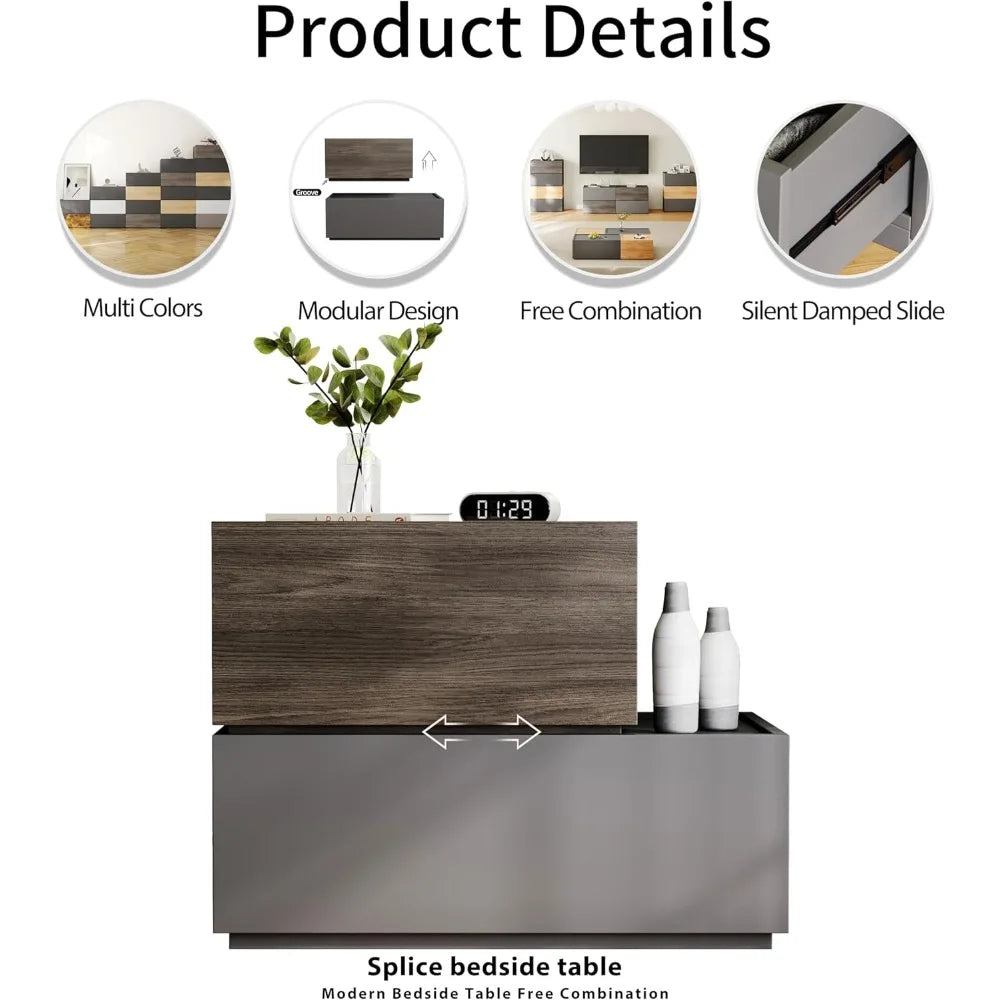 Modern Nightstand Stackable Storage Drawers,Cabinet,