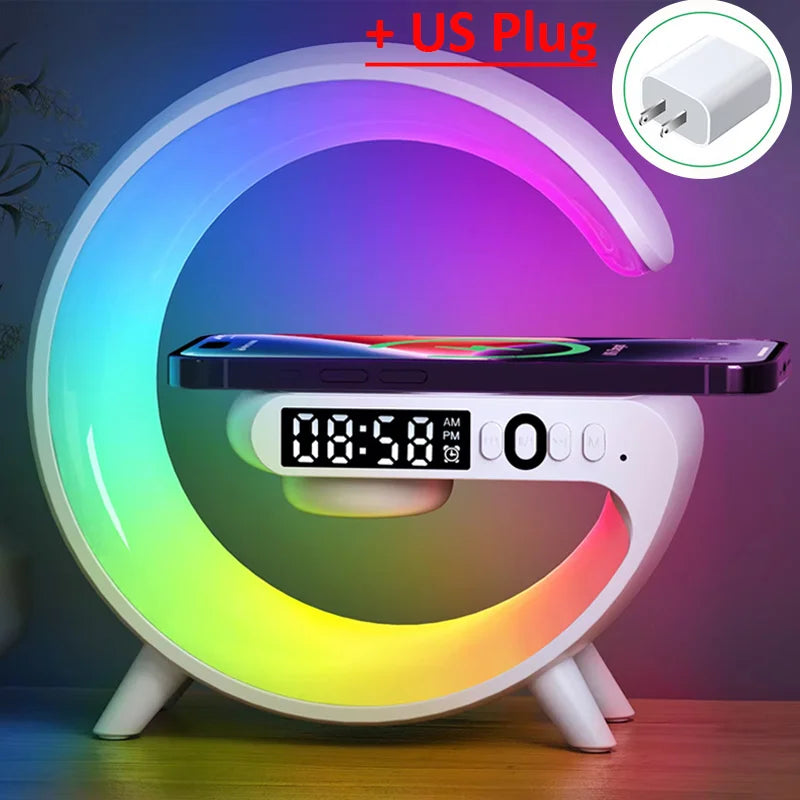 Wireless Charger Pad Stand Speaker TF RGB Night Light 15W Fast Charging Station for iPhone