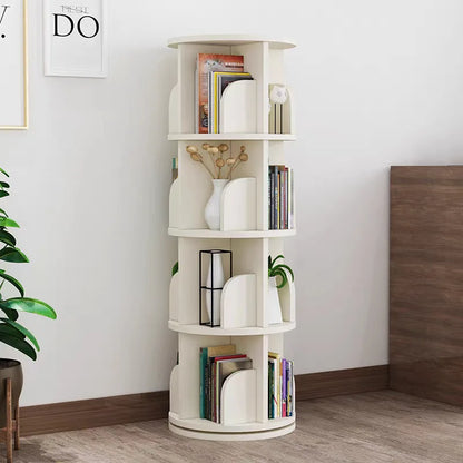 Wood White 4-layer Rotating Bookshelf Children Bookcases