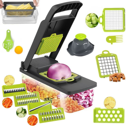 14 in 1 Multifunctiona Manual Chopper, Potato Cut Shredder Kitchen Gadget