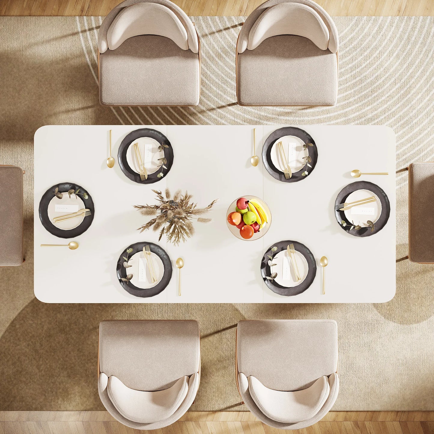 Modern Dining Table for 4-6 People, 55-Inch Rectangular Table