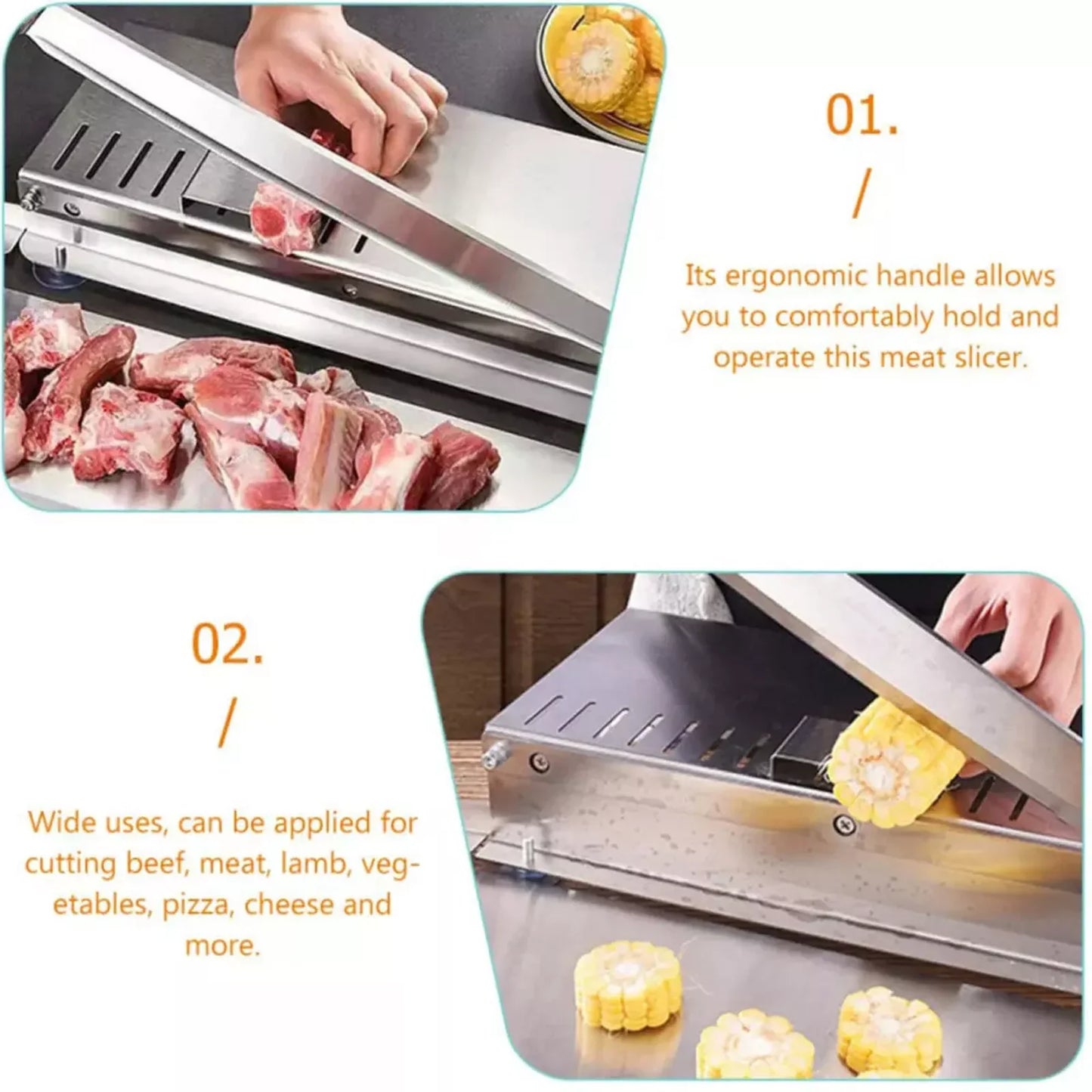Manual Meat Slicer Bone Cutter Stainless Steele Adjustable Multifunction