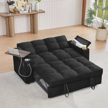 Sleeper Sofa Bed with Adjustable Backrest,, Side Table & USB/-C Ports