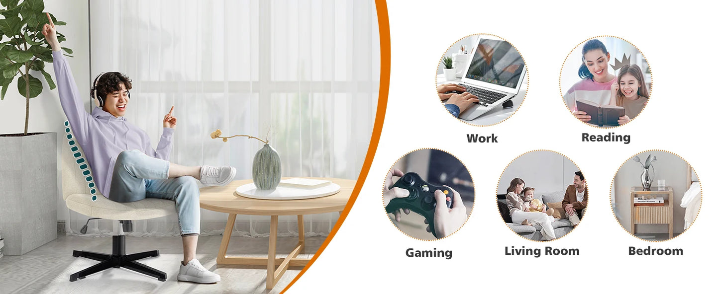 Adjustable Swivel Cross Legged Armless Wide Desk Chair